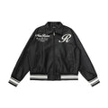 Rhinestone Embroidery  Leather Baseball Jacket for Men and Women, Loose Fit Versatile Jacket Outerwear