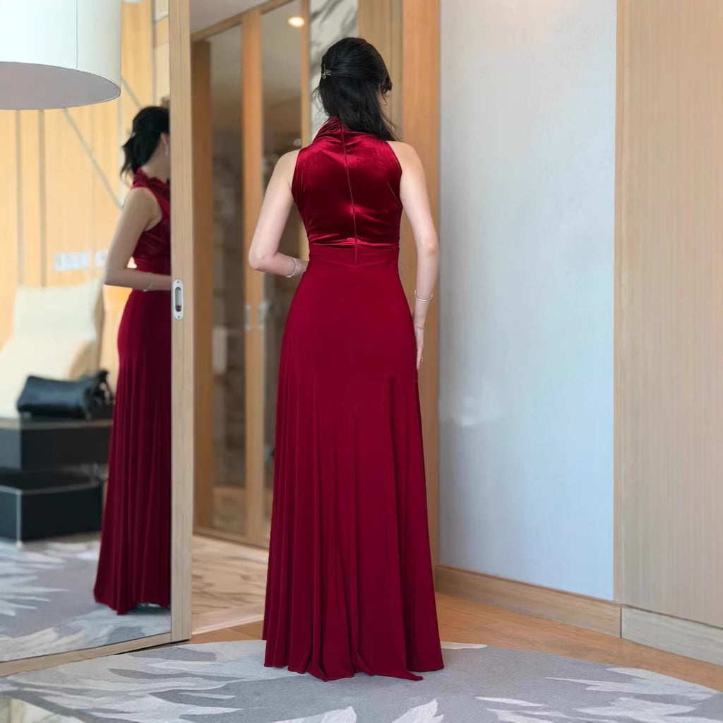 Elegant Red Satin Evening Dress. New High-End Wedding Guest Dress,