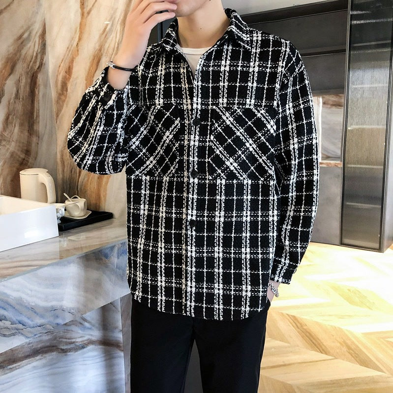 Men's Casual Plaid Long Sleeve Shirt Jacket Loose Fit
