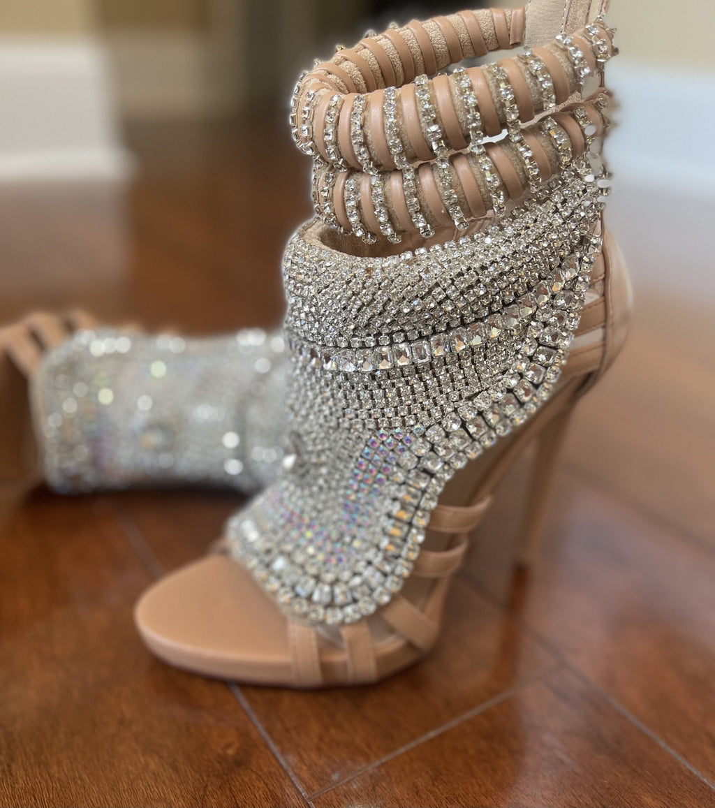 Pusher Rhinetone Peep Toe Booties