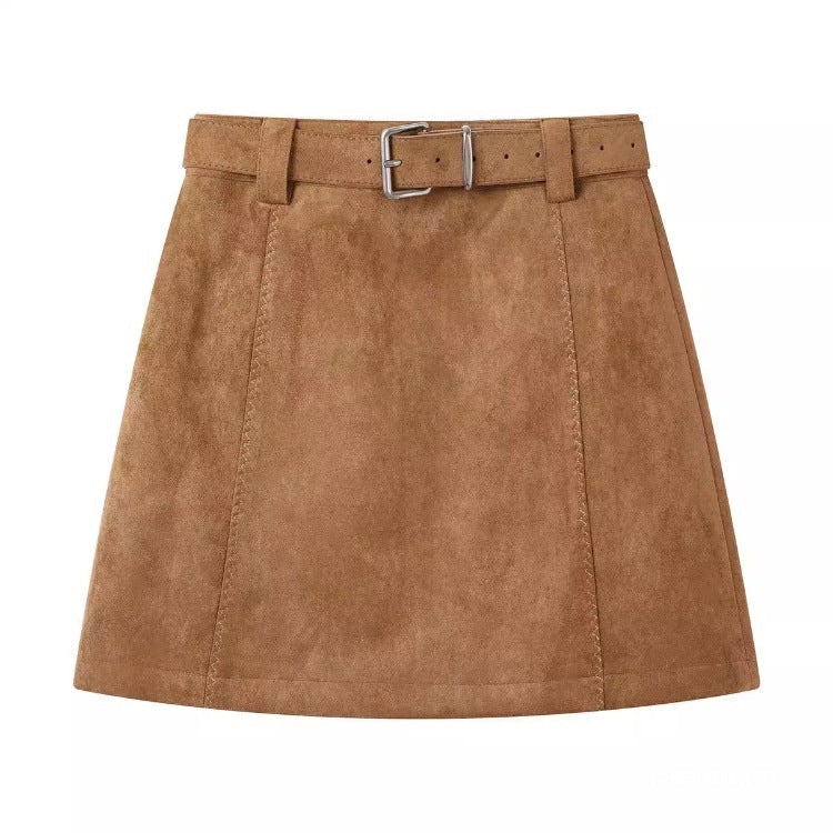 Brown Suede A-Line Mini Skirt
