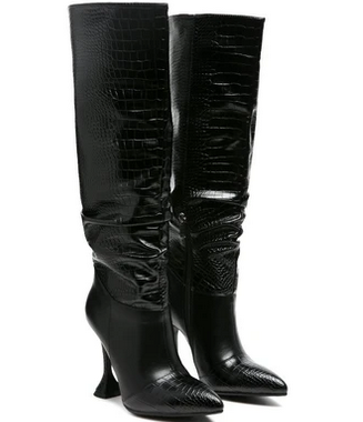 Croc Knee High Black Boots