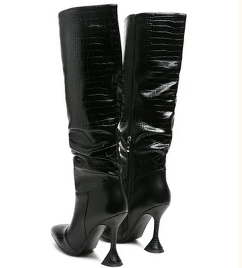 Croc Knee High Black Boots
