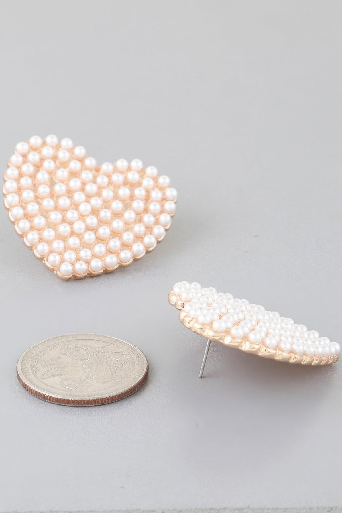 Pearled Heart Stud Earrings