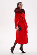 Saga®Furs Silver Fox Wool Alpaca Wraparound Coat in Red