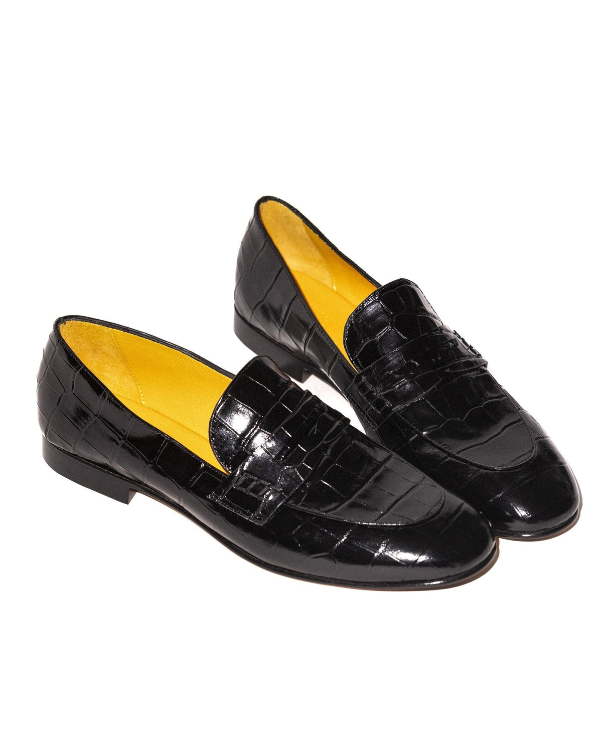 Black Leather Flat Moc Croc Leather Loafer