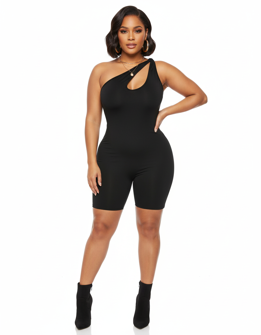 Sleeveless Romper with Cutout - Black