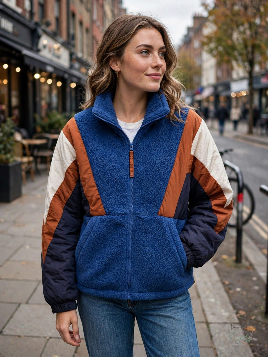 UGG Women's Kieren UGGfluff/Nylon Jacket in Night Sky/Hardwood, Size M